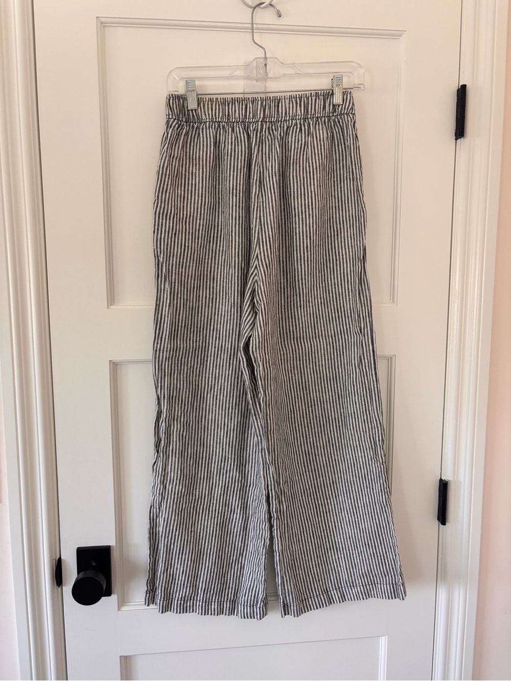Reformation Light Gray Pinstripe Wide-Leg Pull-On Pants - Picture 3 of 5